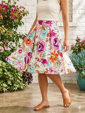 Floral A-Line Retro Swing Skirt 8P Petite Cotton Stretch Lined SUNNY TAYLOR